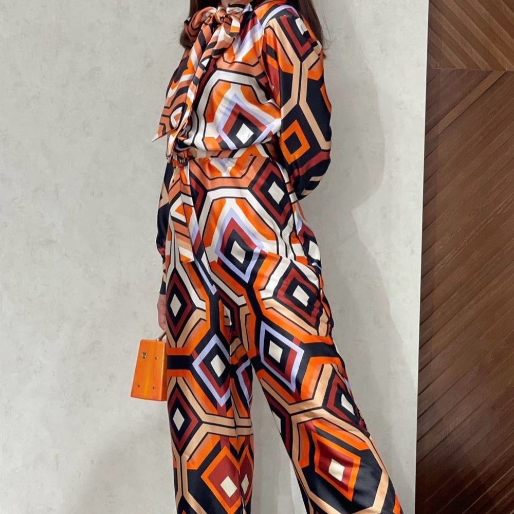 Zara Geometric Jumpsuit in Orange and Black